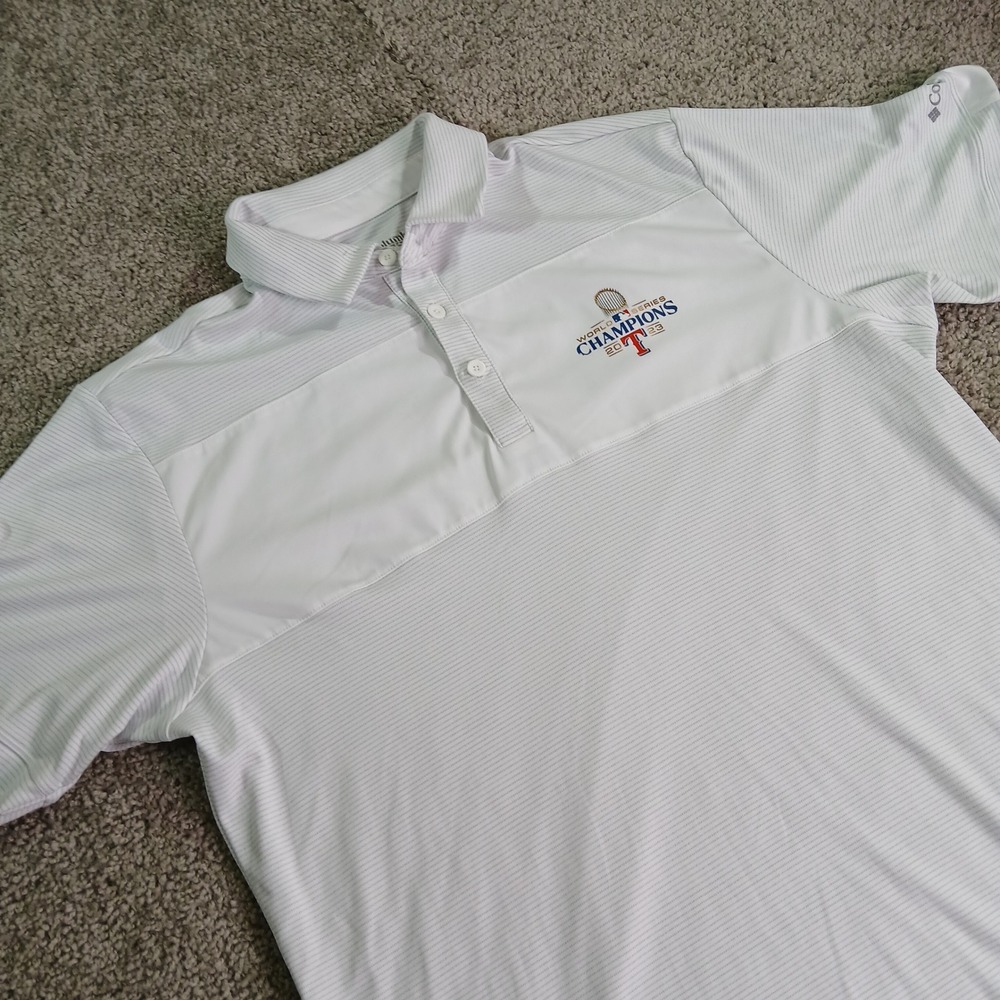Columbia Golf Texas Rangers 2023 World Series Champions Polo Shirt White Mens L